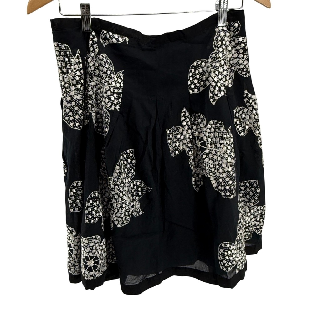 Willi Smith Black Floral Embroidered Skirt A Line Knee Length Womens ‎ Casual